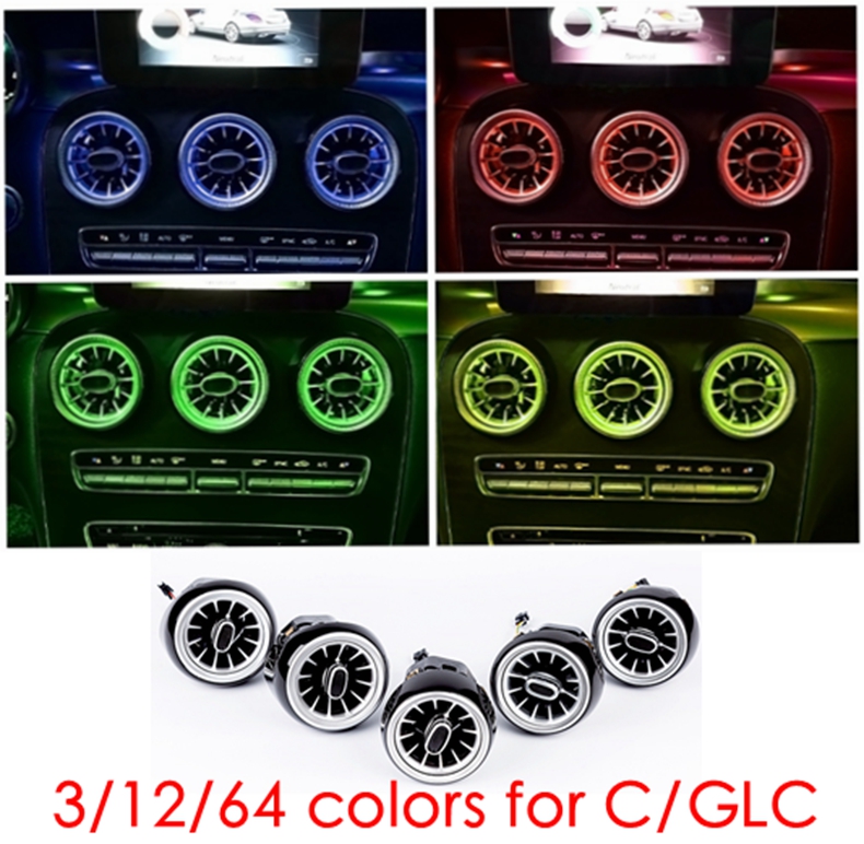 

3/12/64 colours front LED turbine air vent For C GLC class W205 X253 LED lamp air outlet vent synchronized with ambient light