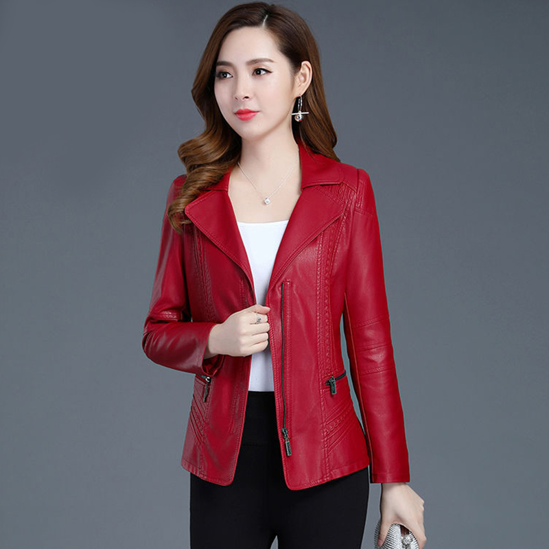 

2019 spring and autumn new plus size 6XL leather coat women clothing short slim jackets women's leather jacket ladies outerwear, Black
