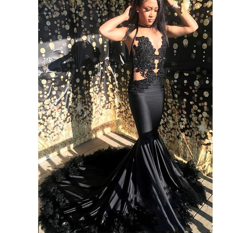 

Black Sheer Neck Mermaid Evening Dresses 2019 See-Through Lace Prom Dresses Flower Vestido Formal Party Gowns, Purple