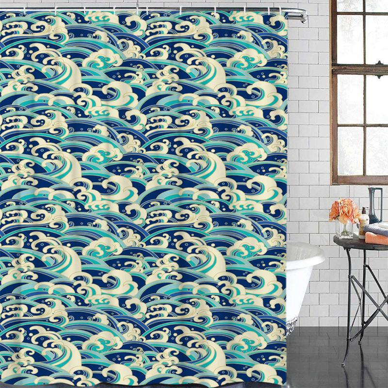 

Modern Curtain Blue Ocean Waves Spray Printed Bathroom Shower Curtain Bathroom Decor Waterproof Fabric Shower