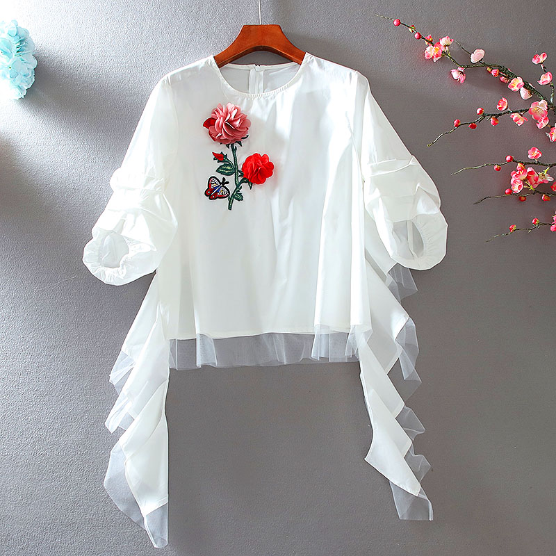 

2020 Women's Blouse Fashion Personality Half Sleeve Cotton High-Waisted Temperament Short Shirt Ladies Blouse Summer Tops, White