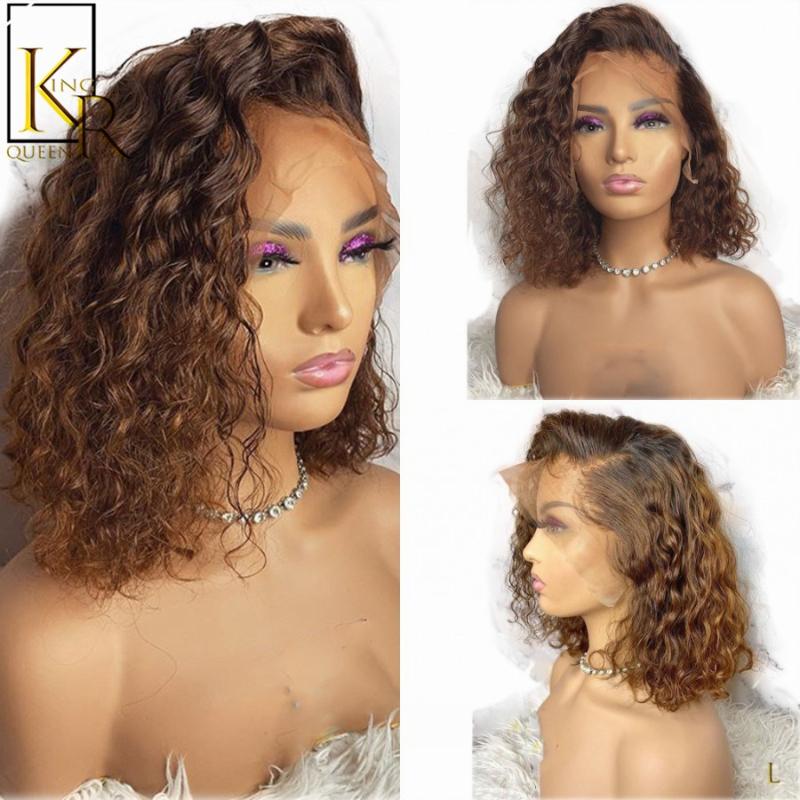 

Ombre T1B/27 Curly Short Bob 13X4 Lace Front Wig 130% Brazilian Remy Human Hair Wigs Natural Pre Plucked Bleached VS BOB