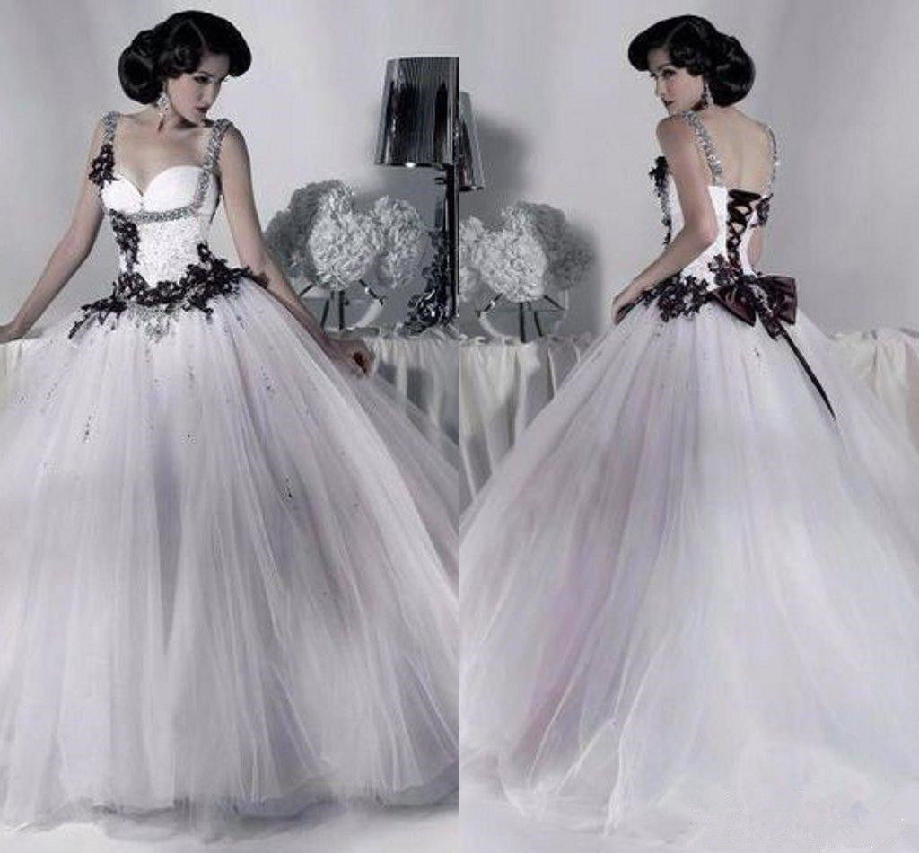 New Black White Gothic Wedding Dress 2019 Spaghetti Straps Puffy Tulle For Garden Chic Style Bridal Gown Custom Made Hot Sale