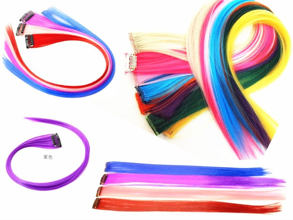 

New Straight Colored Colorful Clip-in Clip On In Hair Extension womens random color Purple Red hot sale