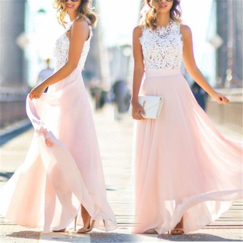 

2020 Women Sexy Vestidos Party Dresses Nude Pink Beach Summer Boho Maxi Long Hollow Out Patchwork Sundress plus size, White