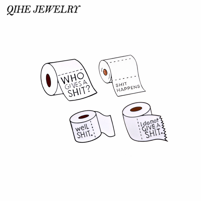 

QIHE JEWELRY Shit Happens Roll With Enamel pins Funny Quote Badges Brooches for men women Cloth Backpack Accessories