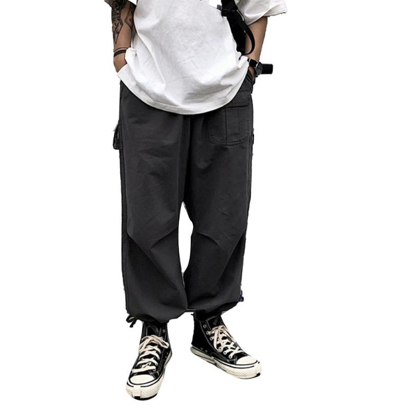 

Men Breathable Ankle Tie Drawstring Multi Pockets Loose Trousers Cargo Pants Loose wide-leg pants wide-leg Overalls, Grey