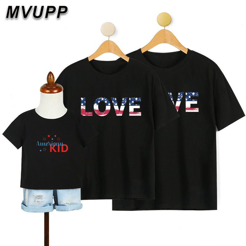 

Matching family outfits American clothing LOVE KID letters printed mother father kids clothes mommy and me outfits baby boys new, Black