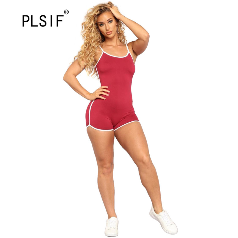 

Hot sale sexy casual shorts playsuits lady summer sexy spaghetti strap catsuits casual sports overall, Black