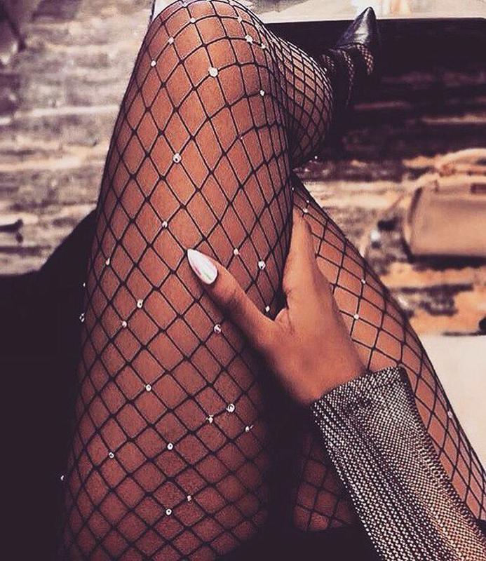 

Sexy Women's Crystal Rhinestone Fishnet Elastic Stockings Fish Net Tights Pantyhose Women Stockings, Black