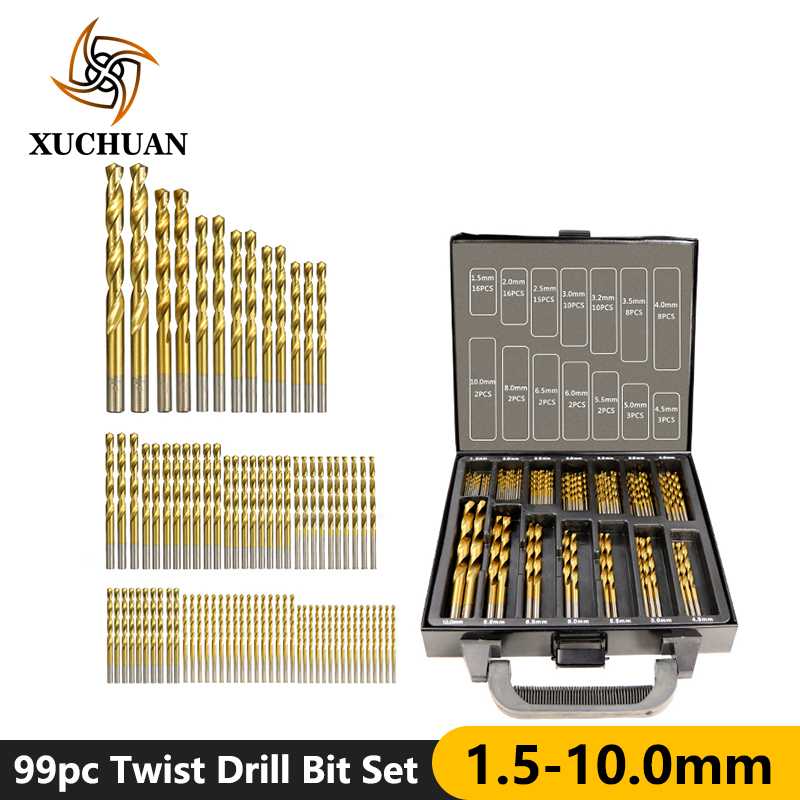 

Twist Drill Bit Set Titanium Coating 1.5-10.0mm With Box For Woodworking Plastic Aluminum Tool High Speed Steel Drill Bits