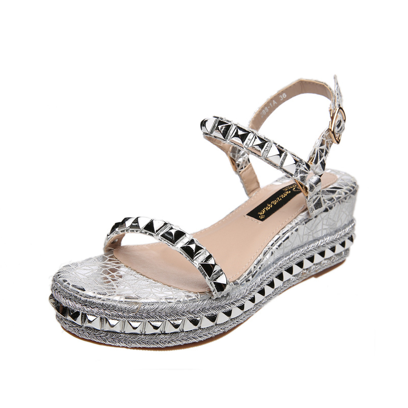 silver high wedges