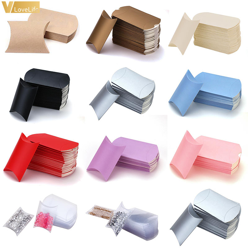 

12pcs Kraft Candy Box Bag New Craft Paper Pillow Shape Wedding Favor Gift Boxes Pie Party Box Bags Eco Friendly Favor