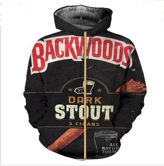 New Fashion Mens 3d hoodies Backwoods Style Printed Zipper Hoodies Unisex Hip Hop Casual sweatshirt LM030