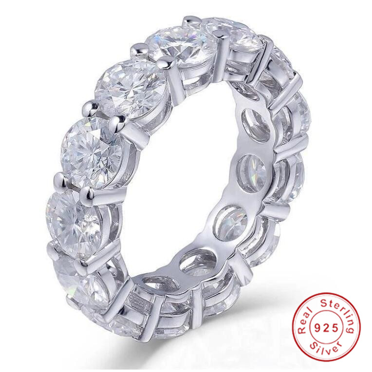 

6MM Full Round Cut White Topaz Moissanite Women's Fashion Jewelry Real 925 Sterling Silver Stack Diamond Gemstones Wedding Engagement B