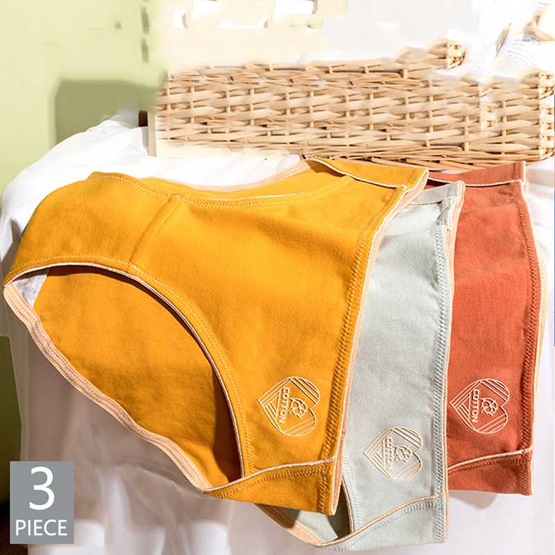 

3pcs/Pack! Cotton solid color Women Briefs Soft Breathable Mid-Rise panties, Orange yellow pink