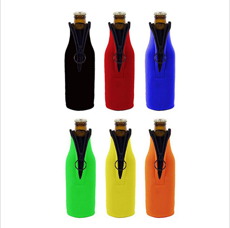

Beer Bottle Cooler Sleeves with Ring Zipper Collapsible Neoprene Insulators Party Drink Coolies for 12oz 330ml Bottles FFA2348