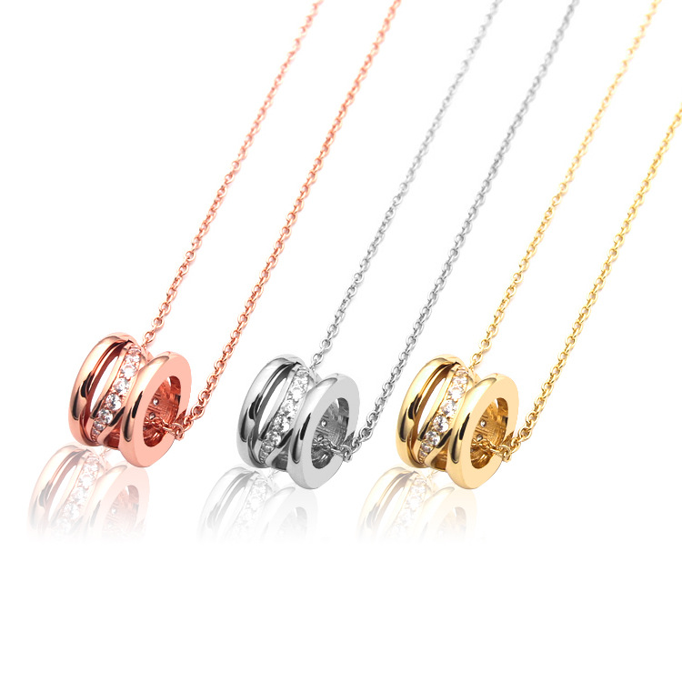 

New Arrive Fashion Lady 316L Titanium steel 18K Plated Gold Necklaces With Lettering Hollow Out Water Ripple Diamond Pendant 3 Color