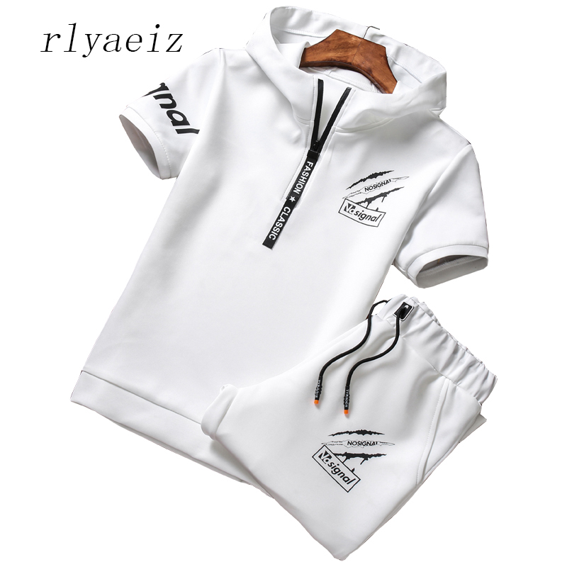 Men's Tracksuits Rlyaeiz Brand 2021 Casual Sporting Suit Men Summer Set Mens Tracksuit Printed Hoodies + Calf-length Pants Sweat 4XL
