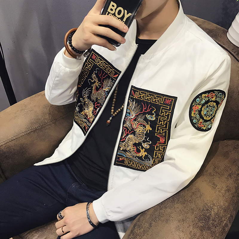 

Spring Men Bomber Jacket 2018 New Fashion Chinese Long Pao Jackets Men Slim Fit Long Sleeve Casual Coats Windbreaker 5XL-M, White