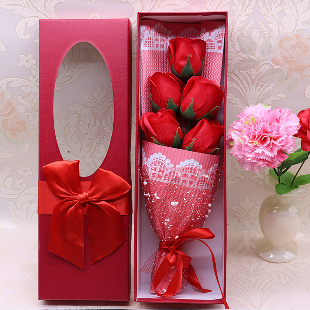 

Valentine's Day 5Pcs Scented Soap Flower Gift Artificial plants flowers Rose Box Bouquet Festival Gift Needlework Decorative, Blue