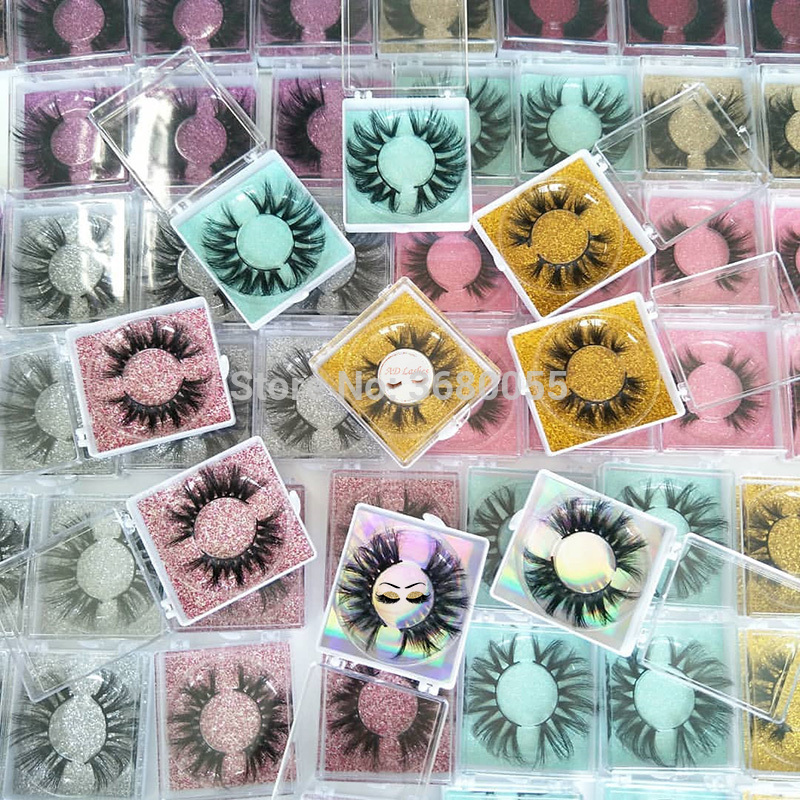 

Free custom 25mm lashes 30/50/100/200 Pairs Wholesale Glitter Paper Square case packaging Label Makeup Box Mink Lashes