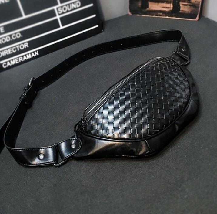

men handbag street trend knitting men chest bag multi-functional leather leisure shoulder bag soft leather fashion leather waist bag