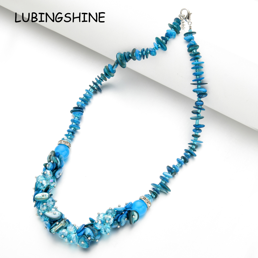 

Women Bohemian Irregular Natural Stone Strand Statement Necklace Gravel Crystal Shell Charms Handmade Jewellery