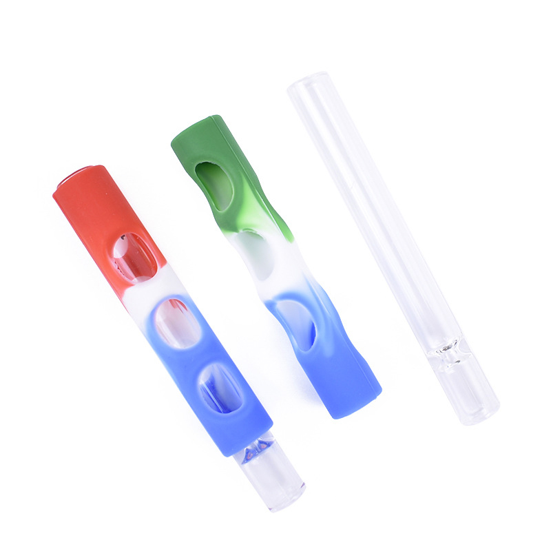 

100mm Glass One Hitter Pipe 4inch Glass Cigarette bat With Slicone Tube Clear Hookah Glass tube for smoking tobacco hand pipes