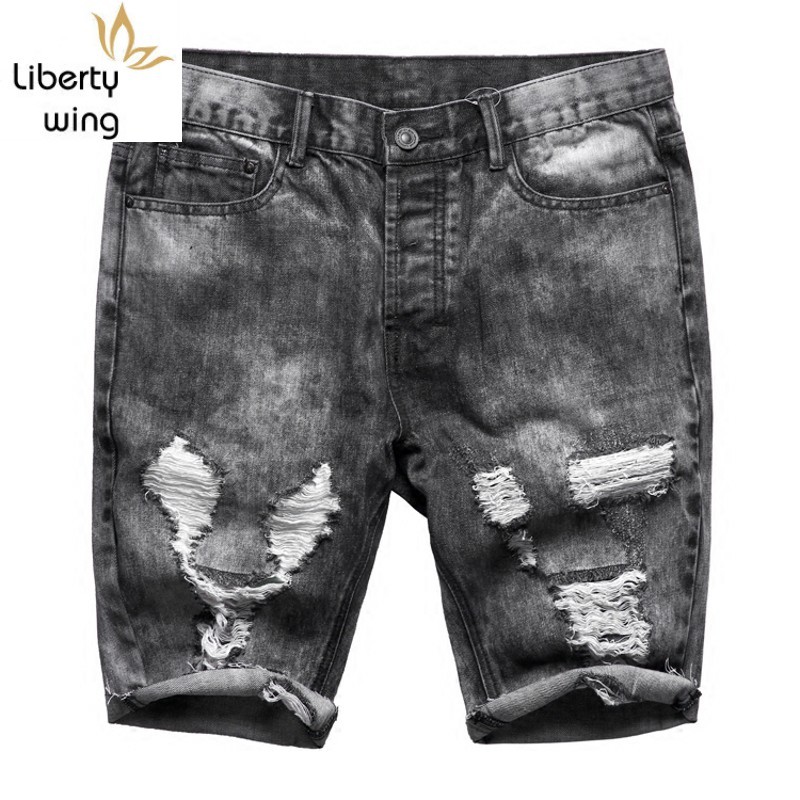 black denim shorts ripped mens