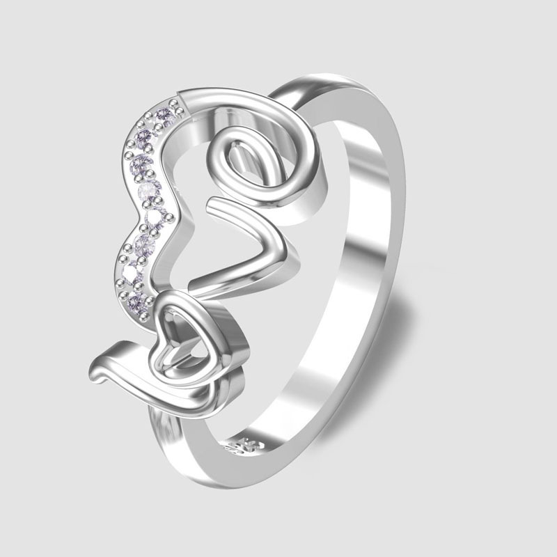 

European Creative Love Letter Promise Rings for Women Fashion Charm Inlaid Zircon Wedding Rings Engagement Gifts Bridal Jewelry