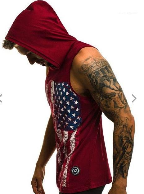 Plus Size Vest American Print Casual Tanks Mens Designer Tank Sleeveless Hooded Summer Tops Crew Neck