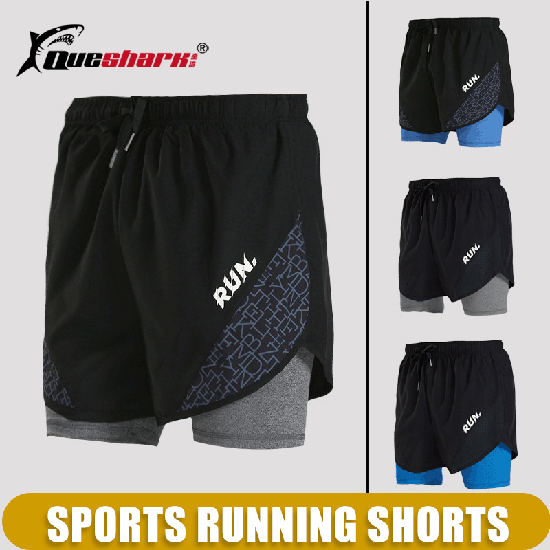 

Men 2 in 1 Fake Running Shorts Sports Basketball Tennis Short Pants Fitness Gym Exercise Training Jogging Walking Shorts, L1