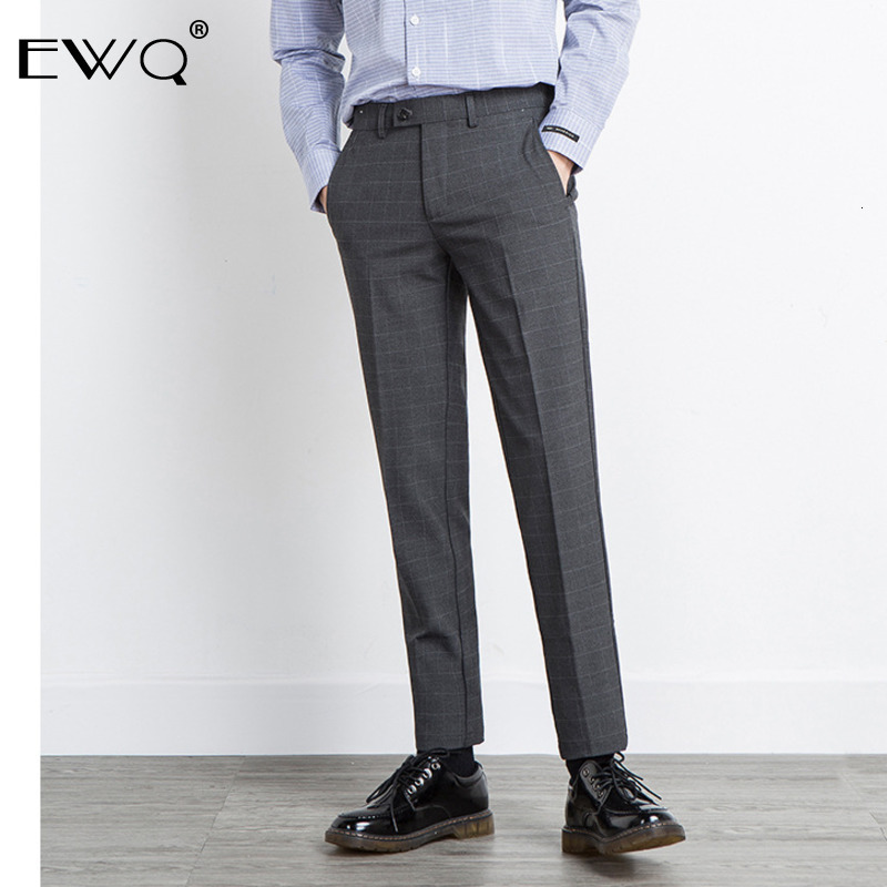 

EWQ / England Style Trousers For Male Self-cultivation Bottoms 2019 Autumn Fashion New Plaid Pants Vintage men's bottoms 9Y0068, Black