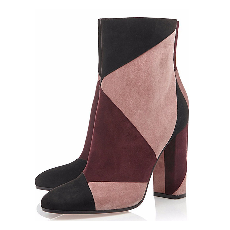 

Genuine Cow Suede Leather New Women Ankle Fashion Round Toe Zip Women Boots Autumn Square High Heel Ladies Party Shoes TL-A0163