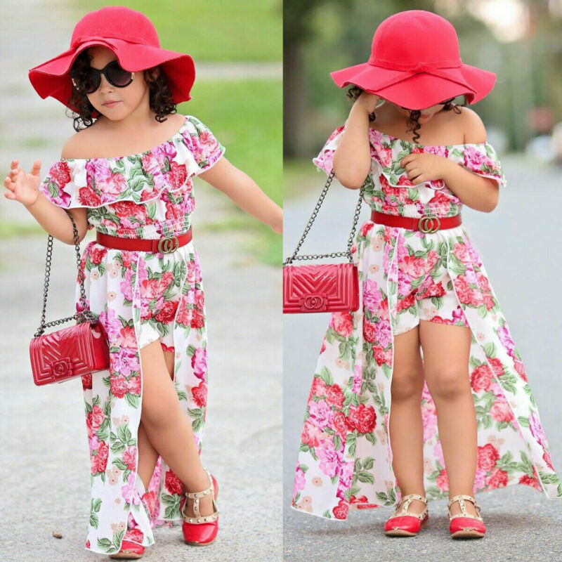 

UK Baby Girls Summer Clothes Princess Floral Party Tops Shorts Dresses 2020, As pic