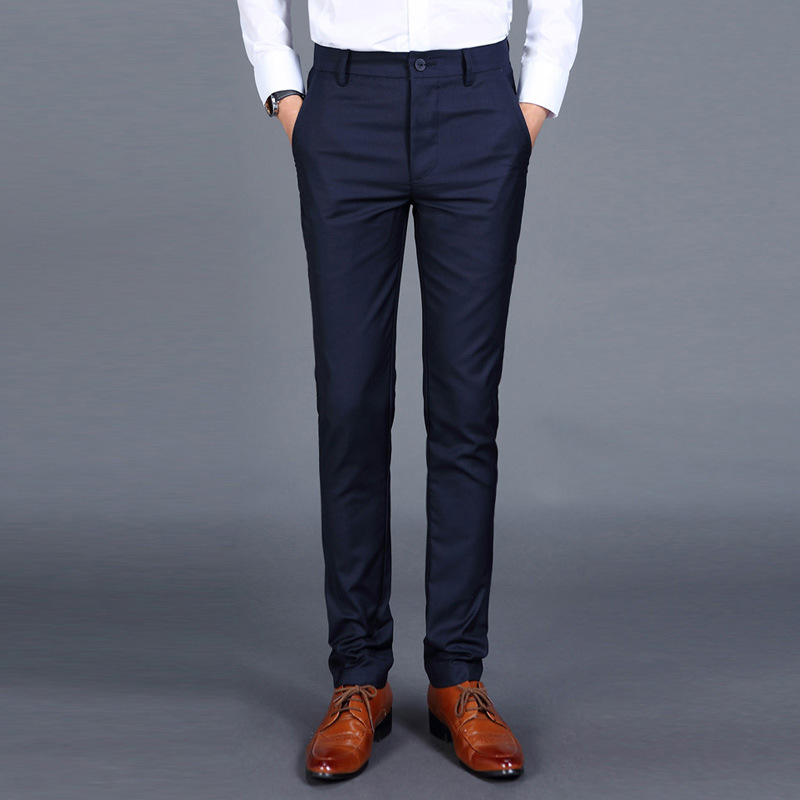 

Fashion Autumn Mens Blue Long Suit Pants Slim Business Formal Trousers Male Plus Size Office Pants Men Straight Dress XXL, Black
