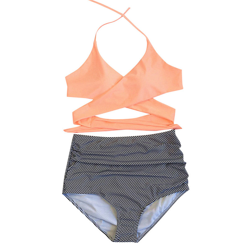 

Beachwear Bathing Swimsuit High Waist Pink Bikini Set Women Sexy Swimwear Halter Push up Backless Swimming Suits