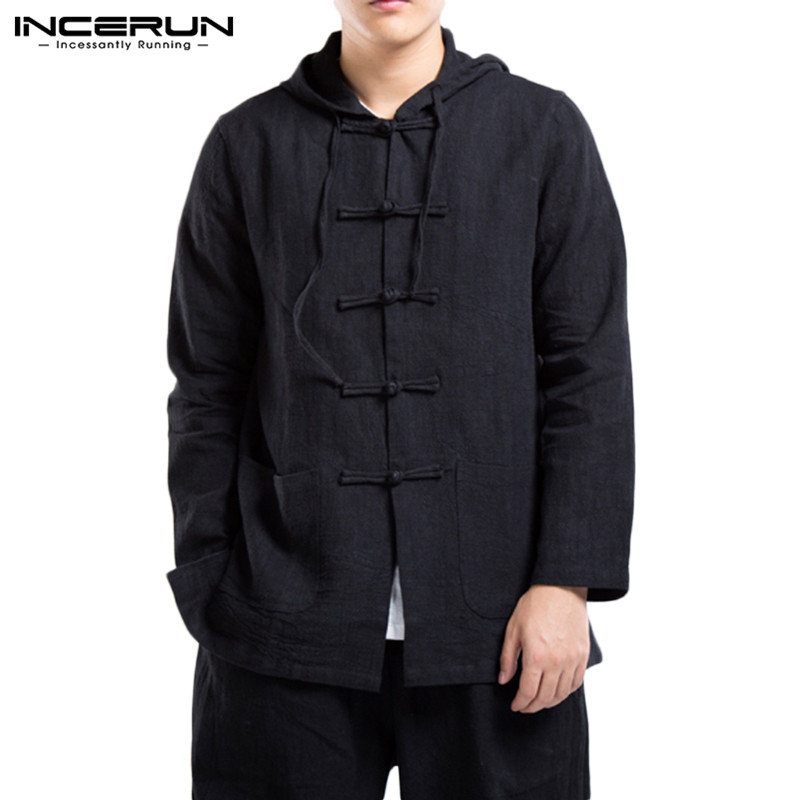 

INCERUN Vintage Shirt Men Long Sleeve Cotton Hooded Solid Streetwear Button Tops Hanfu Chinese Style Casual Shirts Men 2019 3XL, Gray shirt