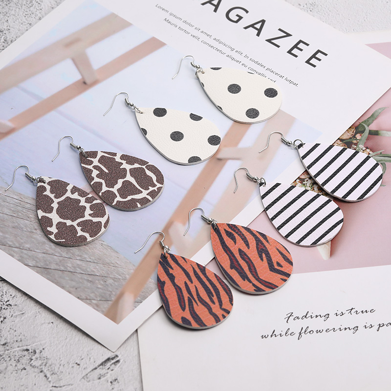 

Fashion Leopard Zebra Stripe Print Leather Earrings Vintage Boho Teardrop Double Side Dangle Earrings for Women Jewelry Accessories