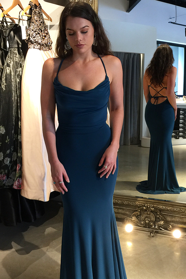 

Navy Blue Mermaid Long Evening Dress Sexy Back Design Spandex Fabric Women Prom Gown robe de soiree, Red