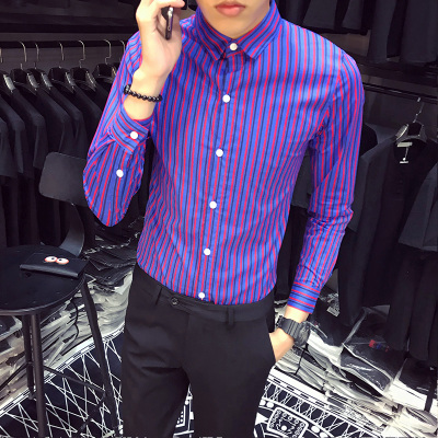

Long Sleeve Shirt Men Purple Striped Shirt Slim Fit Men Fashions Designer For Prom Dress Social Clothing Chemise Homme 3XL, Red striped shirt