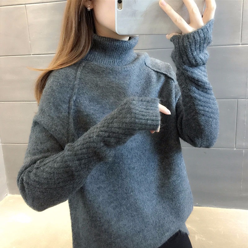 

Pure color turtleneck retro sweater women foreign style 2019 autumn and winter new knitted pullover Korean version of the wild, Beige