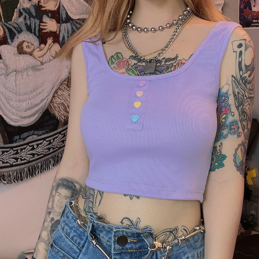 

Februaryfrost Women Harajuku Ribbed Knit Crop Tops Tank Top Autumn Hot Casual Active Wear Wild Stretch Slim Basic Camisole Mujer, Purple
