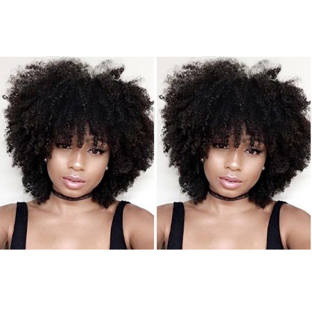 

new style short cut kinky curly wig brazilian Hair African Americ Simulation Human Hair kinky curly wig with bang, Black