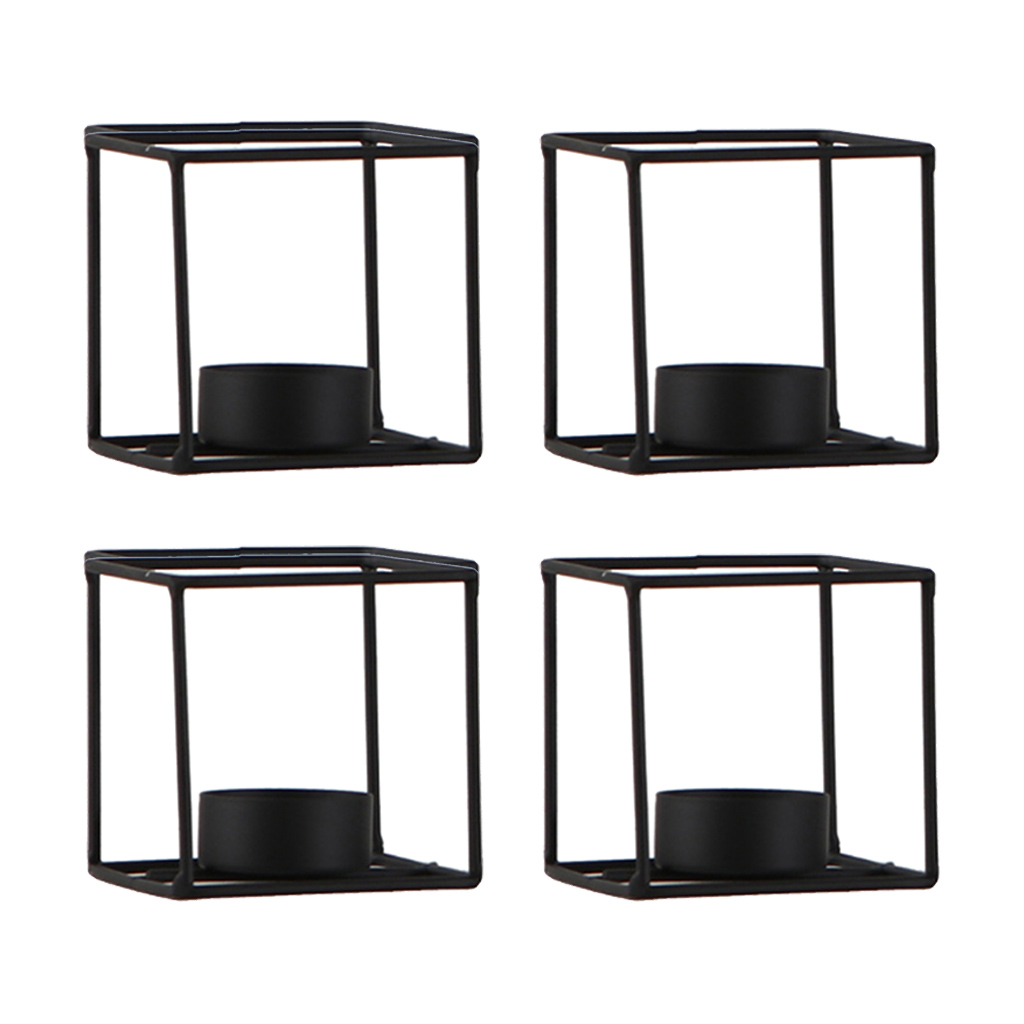 

2-in-1 black square 3d geometric candle holder holder f/ home garden decor