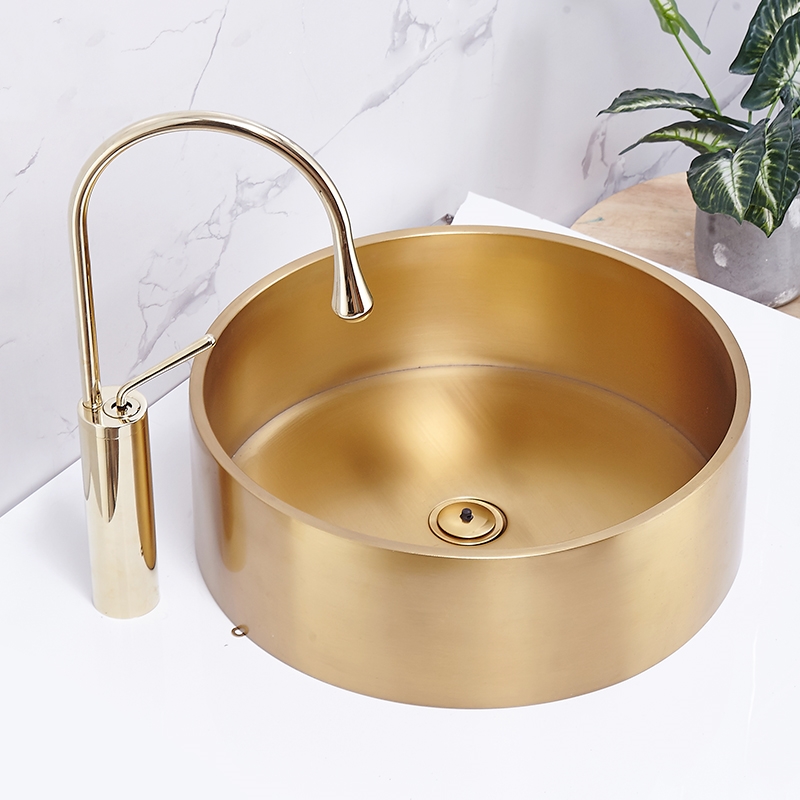 

KTV WashBasin Hotel Villa Art Basin Round Above Counter Basin Bathroom Sink Bowl Small Size Gold 304 Stainless Steel Wash Basin