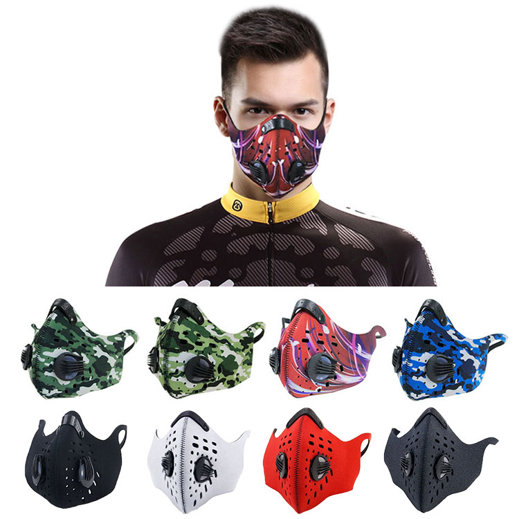 Customized Colorful Activated Carbon Filter Sports Pollution Neoprene Fabric Face Mask Anti Smog Dust Mouth Mask-image-526336685