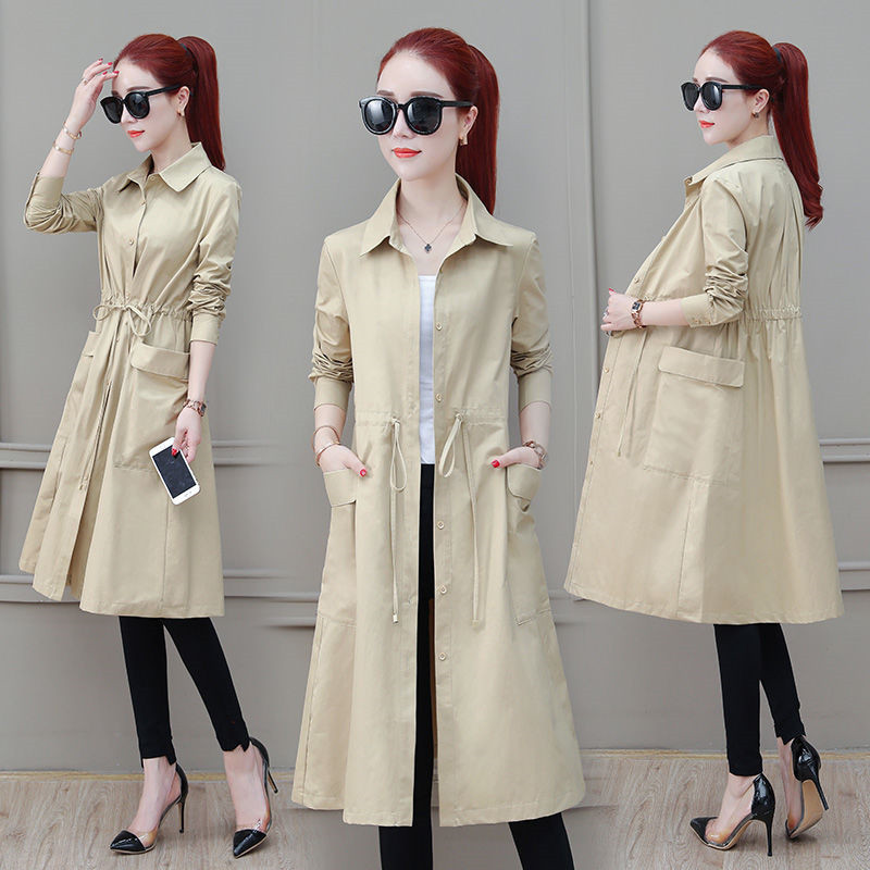 

2020 Autumn Fashion Women Trench Coat Thin Single-breasted Overcoat Casual Windbreakers Female Long Coats Outerwear Plus Size, Khaki