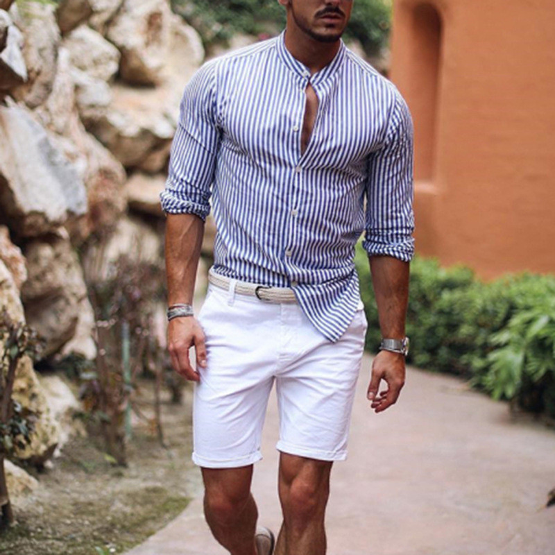 Designer rayé Hommes Chemises Slim Lapel manches longues hommes Chemises Mode Imprimé Tops Homme